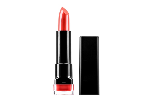 Rossetto rosso pallido isolato su sfondo bianco compongono primo piano di un rossetto su sfondo bianco con tracciato di ritaglio bellezza