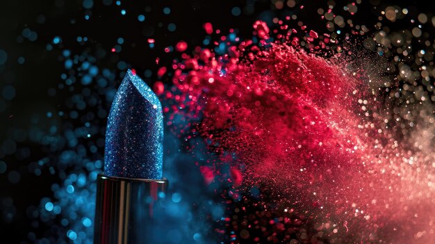 Rossetto scintillante esplosivo in tonalità rosse e blu dinamiche