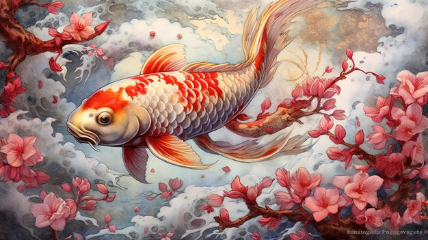 Rosso colorato pesce Koi Fish illustrazione foto