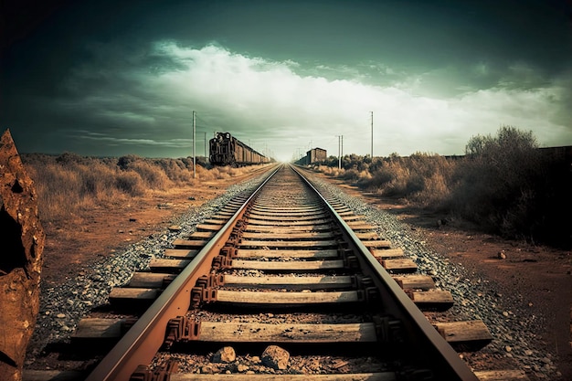 Rotaie e traversine ferroviarie che conducono al trasporto ferroviario a distanza