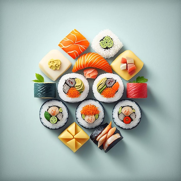 Rotoli di sushi cibo su un piatto IA generativa