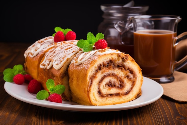 Rotolo di noci servito con tè e marmellata