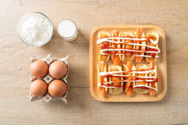 rotolo di pancake piatto fatto in casa con salsiccia e bastoncino di granchio