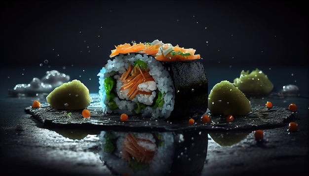 Rotolo di sushi fresco AI generativa