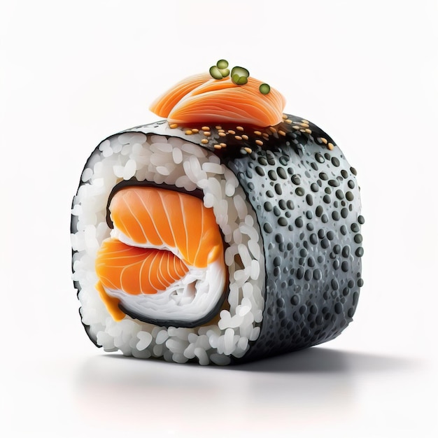 Rotolo di sushi su fondo bianco