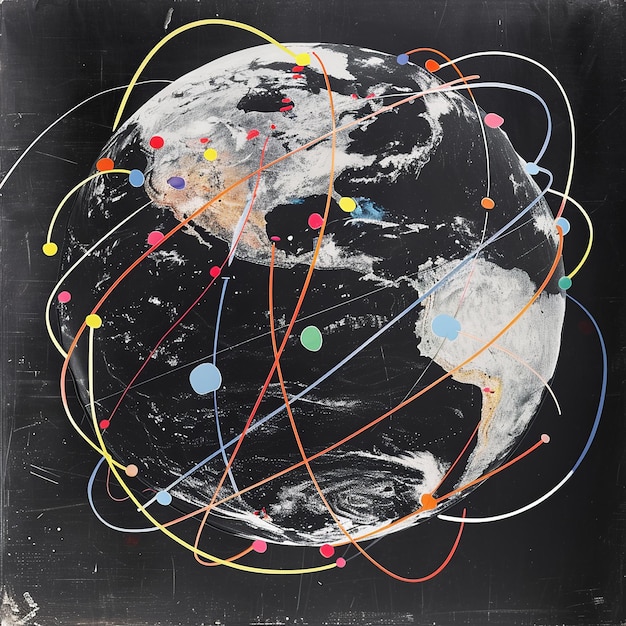 Rotte commerciali della rete aziendale globale sul globo monocromatico