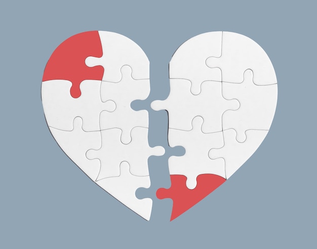 Rotto il puzzle del cuore diviso in 2 parti Divorzio rottura fine del concetto di relazione romantica