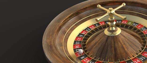 Roulette da casinò ruota dorata numeri rossi e neri gioco d'azzardo e scommesse illustrazione 3D