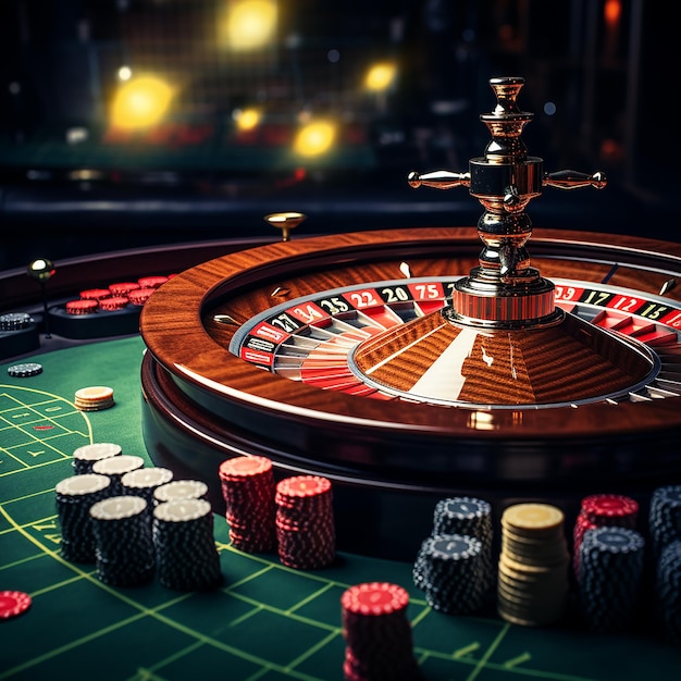 Roulette nel casinò e fiches di poker generate dall'AI