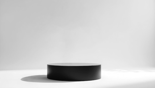 Round metallic pedestal podium stage semplice nero elegante 3d rendering stand su sfondo bianco