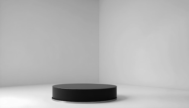 Round pedestal podium stage semplice elegante nero metallico 3d renderizzato su sfondo bianco