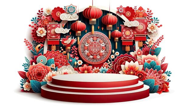 Round Stage Podium amplificatore Arte di carta Amplificatore per il Capodanno cinese Festa di metà autunno Design artigianale