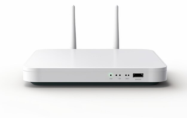 Router bianco e blu sul tavolo