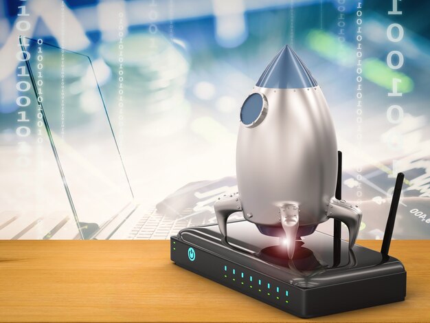 Router wireless di rendering 3D con razzo