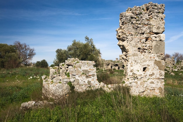 Rovine antiche dell'agorà a Side, Antalya, Turchia, Medio Oriente