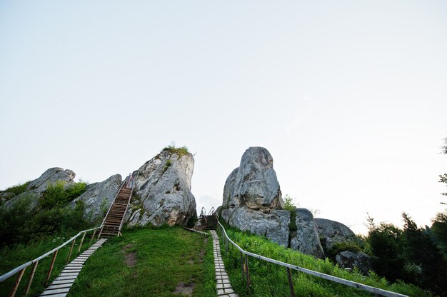 Rovine della fortezza di Tustan delle rocce all'Ucraina carpatica