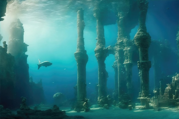 Rovine sottomarine dell'Atlantis AI Generate