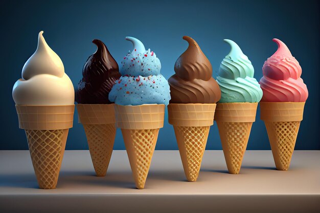 Row of ice cream scoops Generative Ai