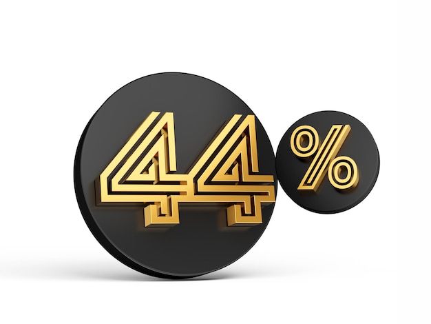 Royal Gold Modern Font Elite 3D Digit Lettera 44 Quarantaquattro percento sull'icona del pulsante 3d nero