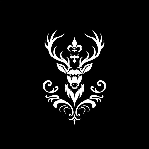 Royal Hart Dynasty Monogram Logo con un cervo con un Cro Creative Logo Design Tattoo Outline