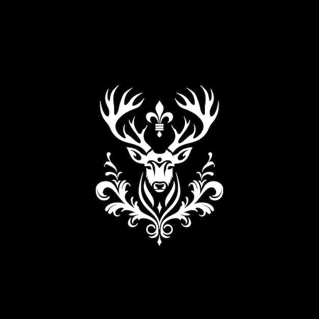 Royal Hart Dynasty Monogram Logo con un cervo con un Cro Creative Logo Design Tattoo Outline