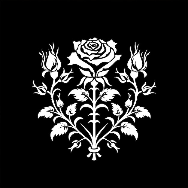 Royal Rose Clan Crest con Rose e Thorns per la decorazione Wi Creative Logo Design Tattoo Outline