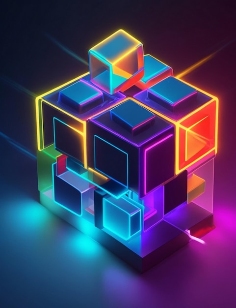 Rubik's Cube Futuristic Background Design con illuminazione al neon