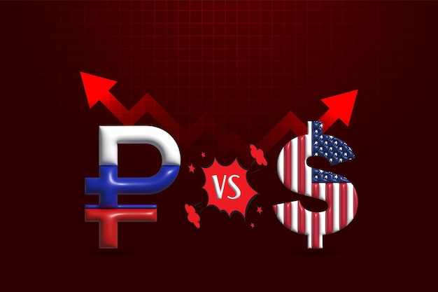 Rublo russo vs design del poster del dollaro USA