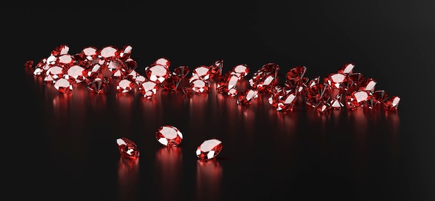 Ruby Gem Diamond gruppo posizionato su sfondo scuro rendering 3d
