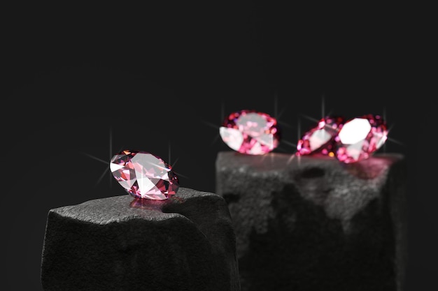 Ruby Gem Diamond gruppo posizionato su sfondo scuro soft focus rendering 3d