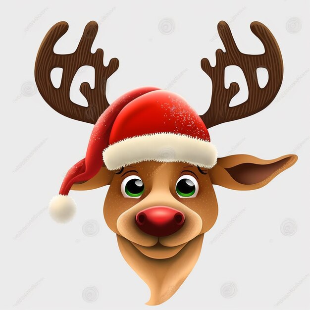 Rudolph la renna indossa un cappello da Babbo Natale e un naso generativo ai