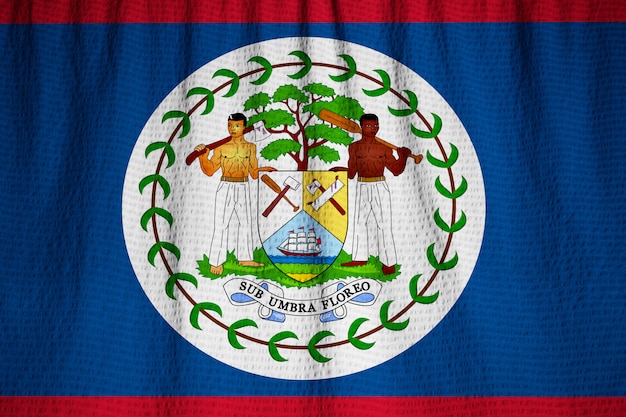 Ruffled Flag of Belize Blowing in Wind