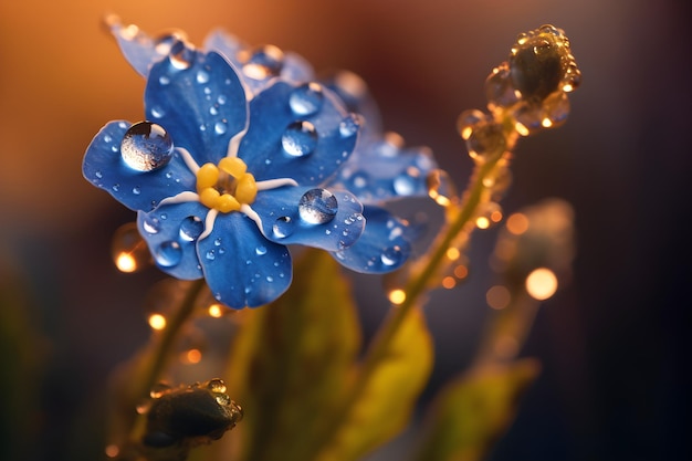 Rugiada mattutina sui fiori che sbocciano