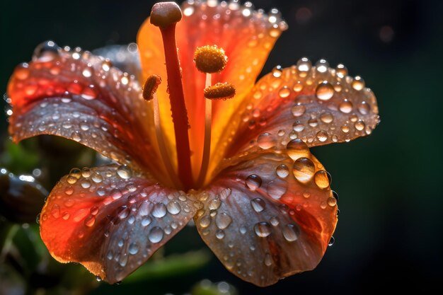 Rugiada mattutina sui fiori che sbocciano