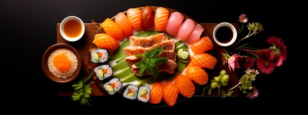 Rullini di sushi su una tavola Focus selettivo Cibo