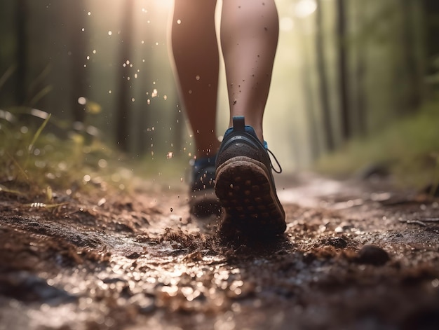 Runners Legs on Forest Trail Concetto di fitness e vitalità Generato dall'IA