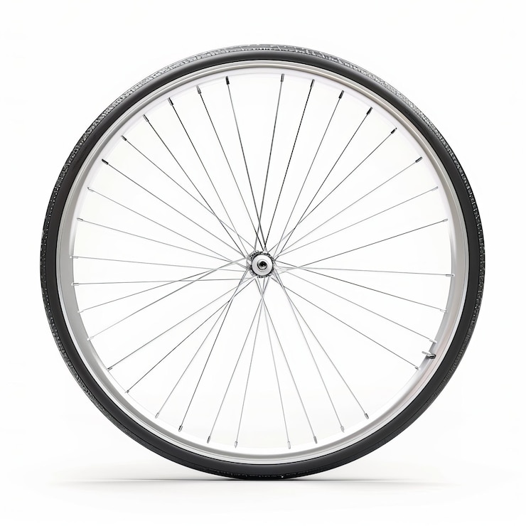 Ruota di bicicletta isolata su sfondo bianco