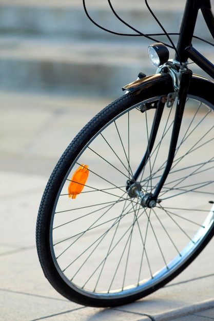 Ruota di una bicicletta su una piazza