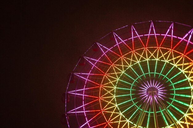 Ruota panoramica magica multicolore di notte con la neve