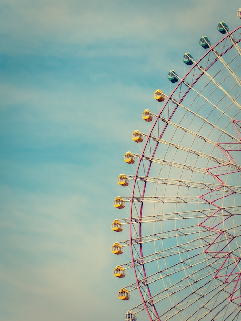 Ruota panoramica nel parco con la priorità bassa del cielo blu