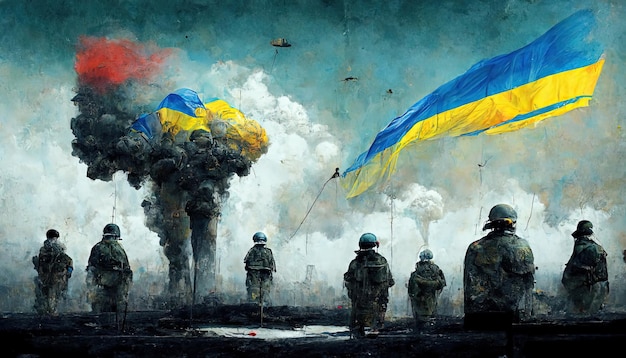 Russia vs Ucraina metafora guerra conflitto illustrazione arte banner sfondo