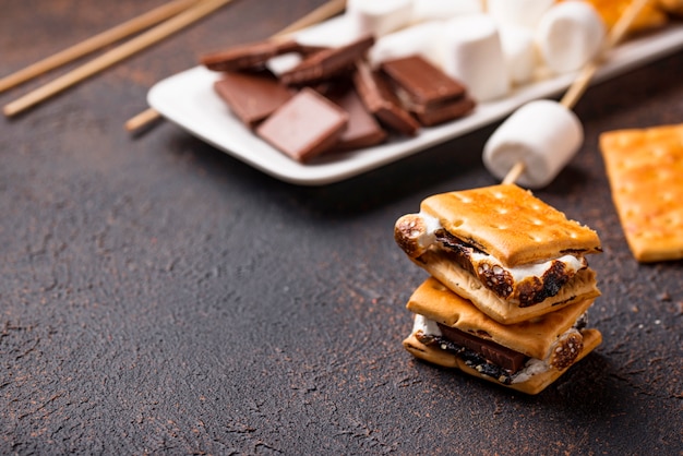 S&#39;mores fatti in casa con cracker, marshmallow e cioccolato