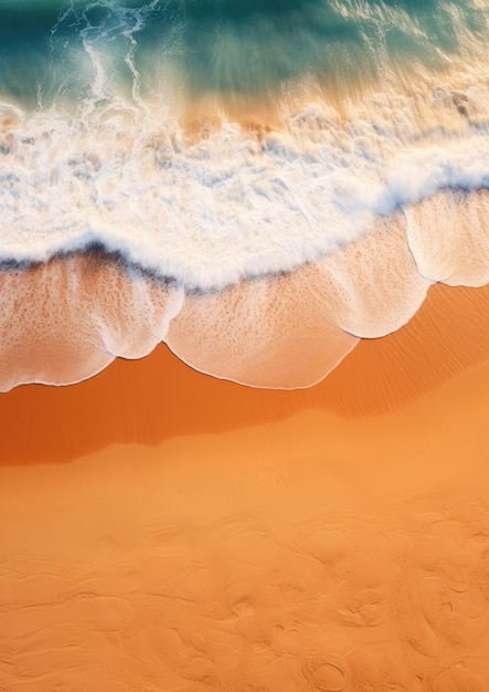 Sabbia arancione vicino ad acqua blu limpida spiaggia destinazione di viaggio carta da parati estiva aerea Generative Ai