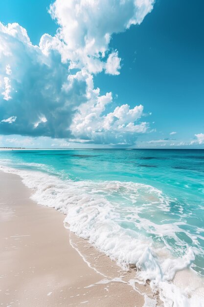 Sabbia azzurra dell'oceano e cielo blu IA generativa