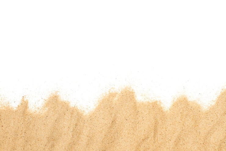 Sabbia su uno sfondo bianco a forma di spiaggia in una vista dall'alto