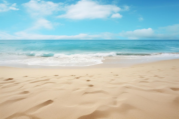 Sabbia vuota con spiaggia sul paesaggio sfocato sullo sfondo