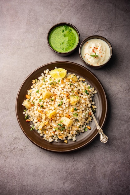 Sabudana Khichadi Un authentico piatto del Maharashtra fatto con semi di sago servito con formaggio