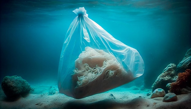 Sacchetto di plastica sotto il mare IA generativa