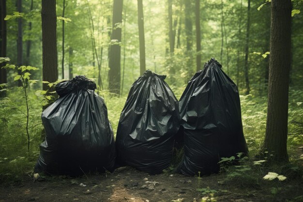 Sacchi di spazzatura in una foresta