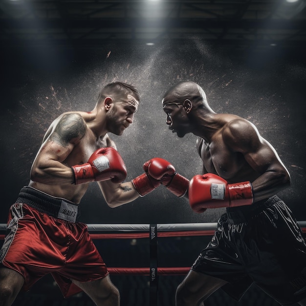 Sacco da boxe boxer maschile in palestra con guantoni da boxe Partita sportiva Ai generativa